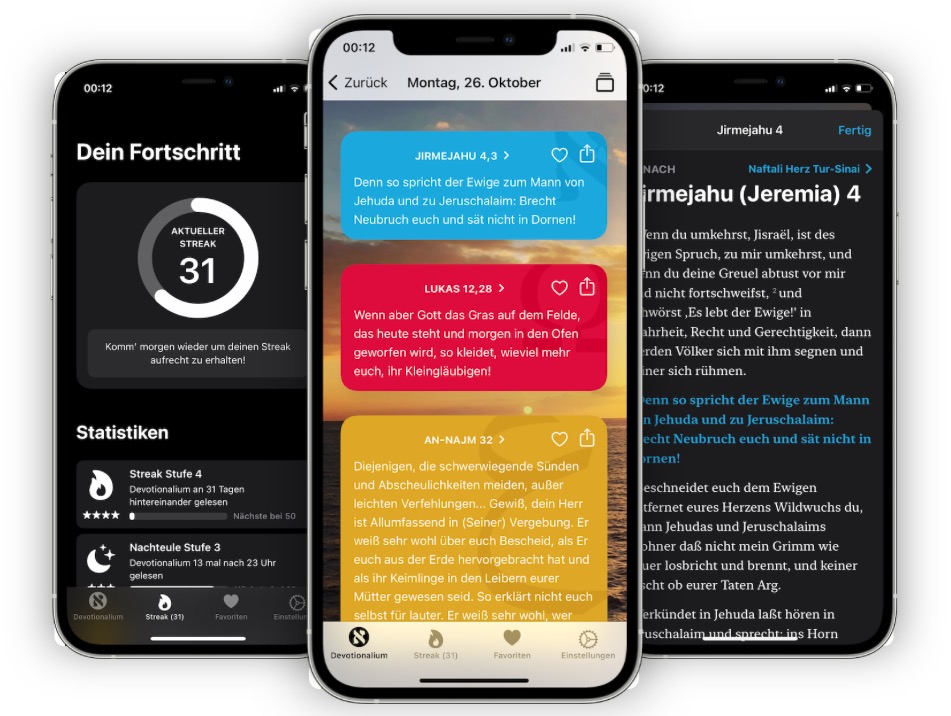 Drei Screenshots aus Devotionalium für iPhone