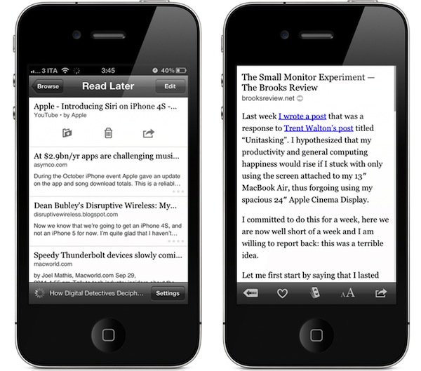 Instapaper 4.0 screenshot from 2011